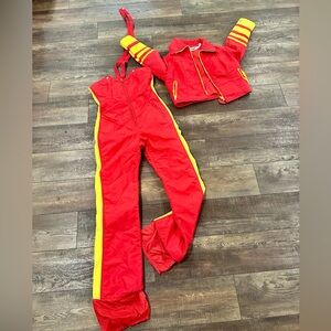 Red and Yellow retro ski suit. Size small